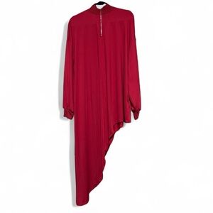 EKALIY - dramatic long sleeve red dress